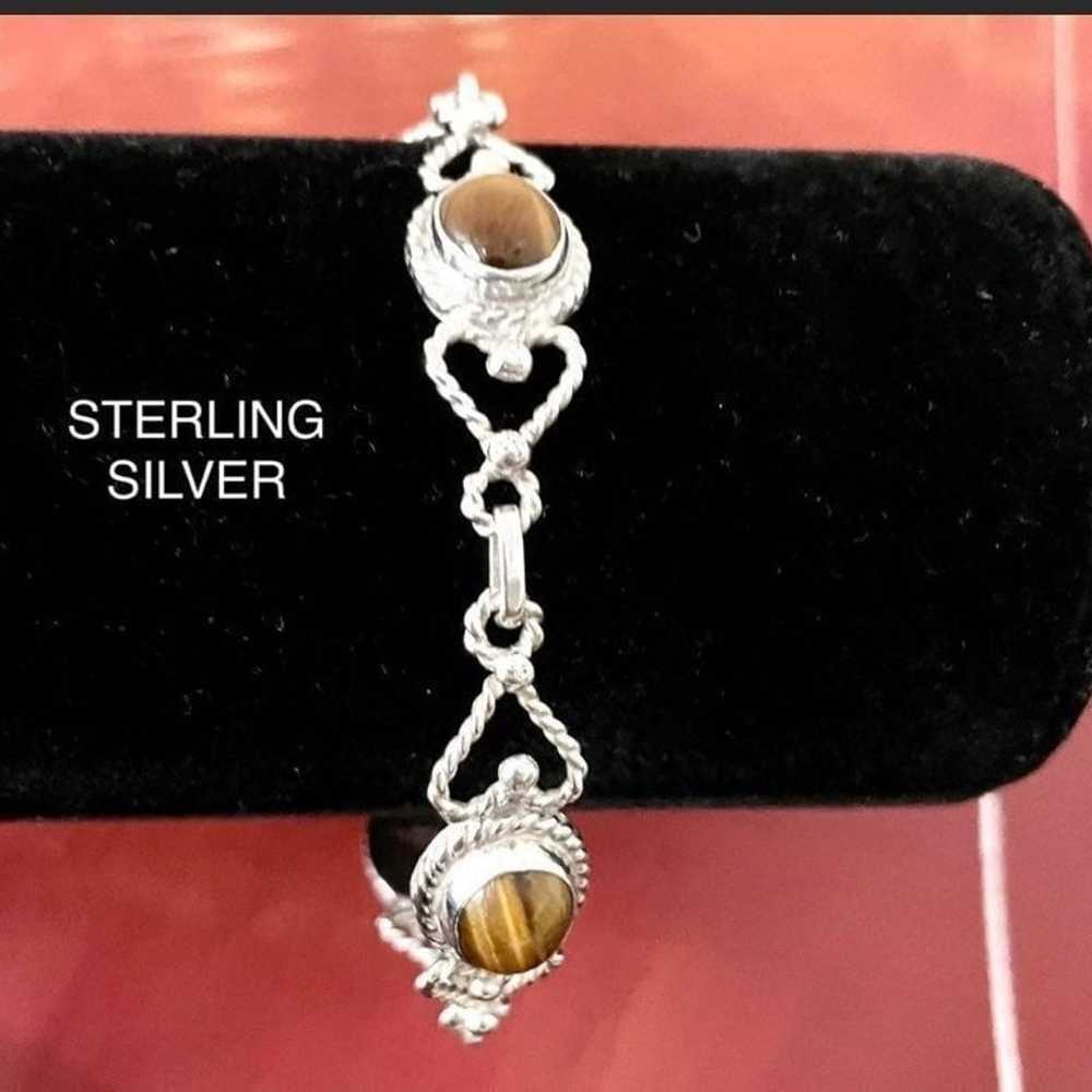 TIGERS EYE GEMS HEART BRACELET STERLING SILVER 925 - image 1