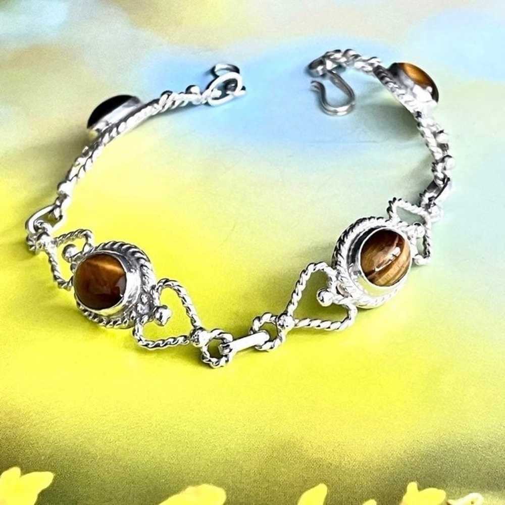 TIGERS EYE GEMS HEART BRACELET STERLING SILVER 925 - image 2