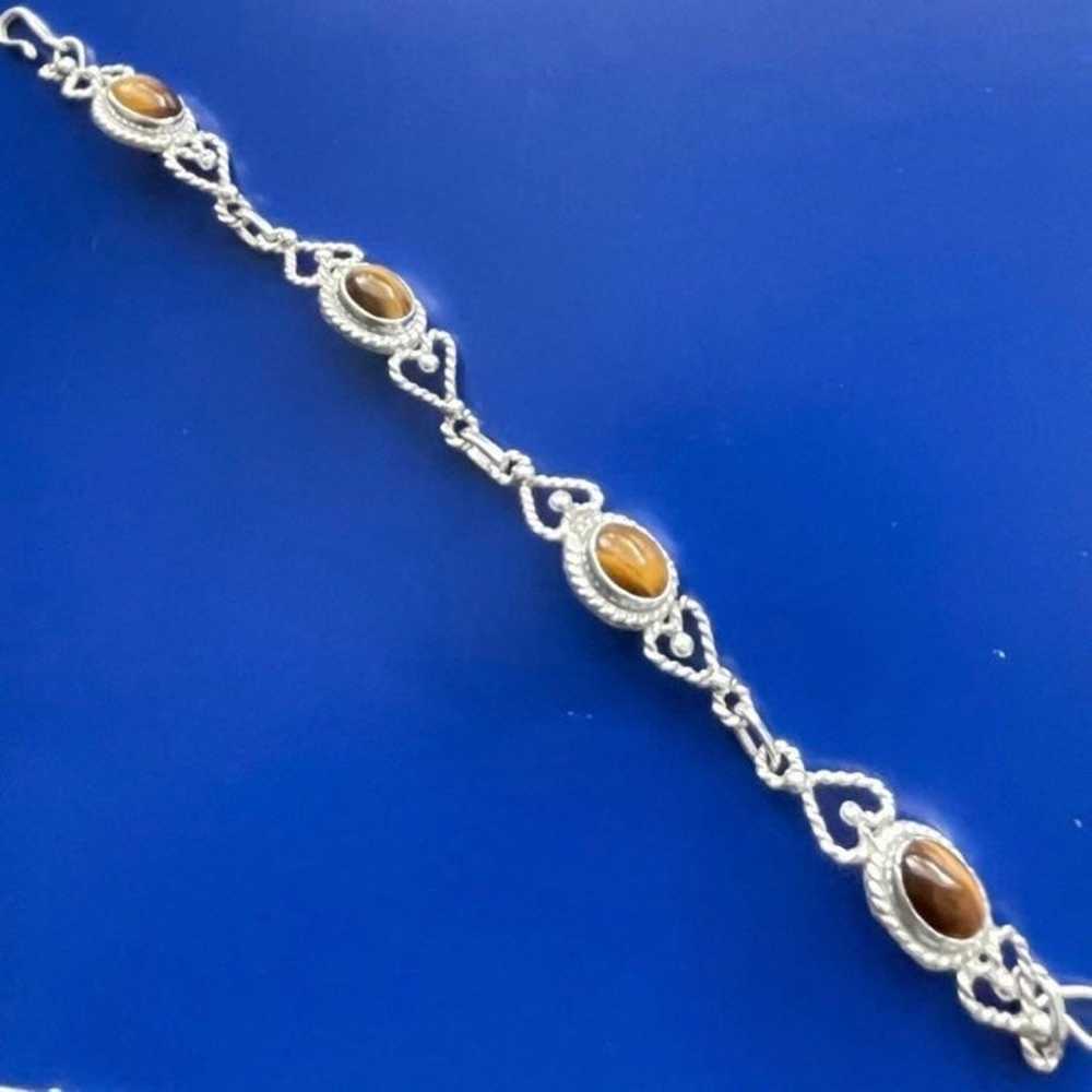 TIGERS EYE GEMS HEART BRACELET STERLING SILVER 925 - image 3