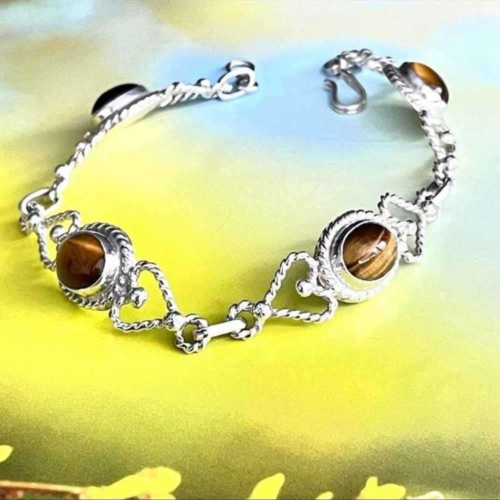 TIGERS EYE GEMS HEART BRACELET STERLING SILVER 925 - image 8