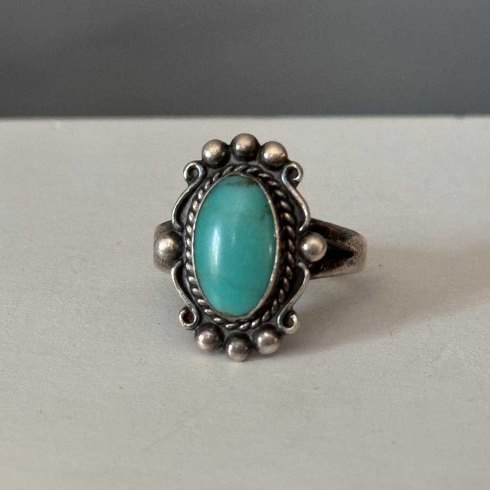 Vintage Turquoise Sterling Silver Old Pawn Ring - image 1