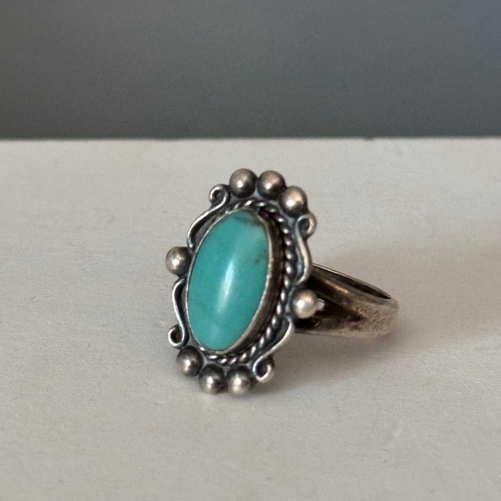 Vintage Turquoise Sterling Silver Old Pawn Ring - image 3