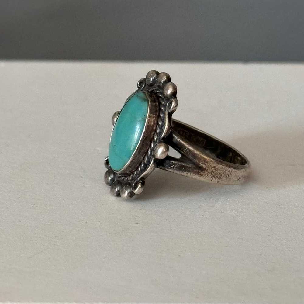 Vintage Turquoise Sterling Silver Old Pawn Ring - image 4