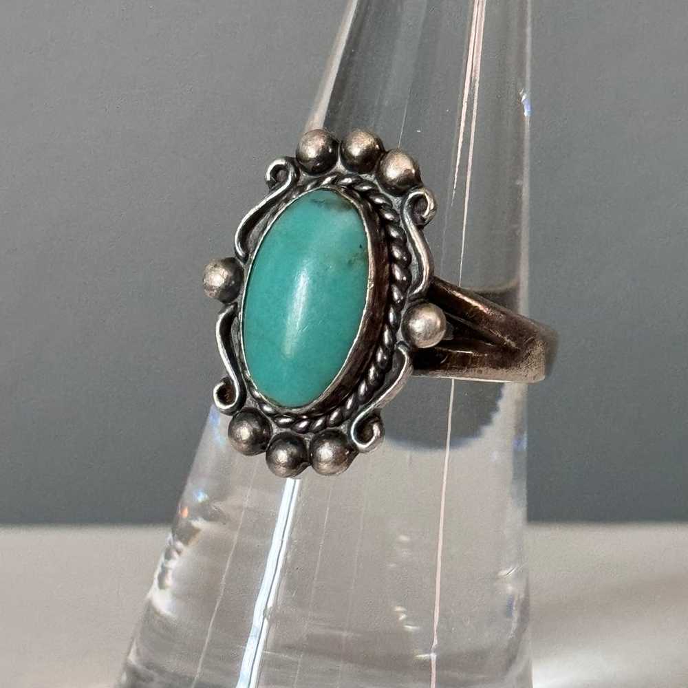 Vintage Turquoise Sterling Silver Old Pawn Ring - image 6