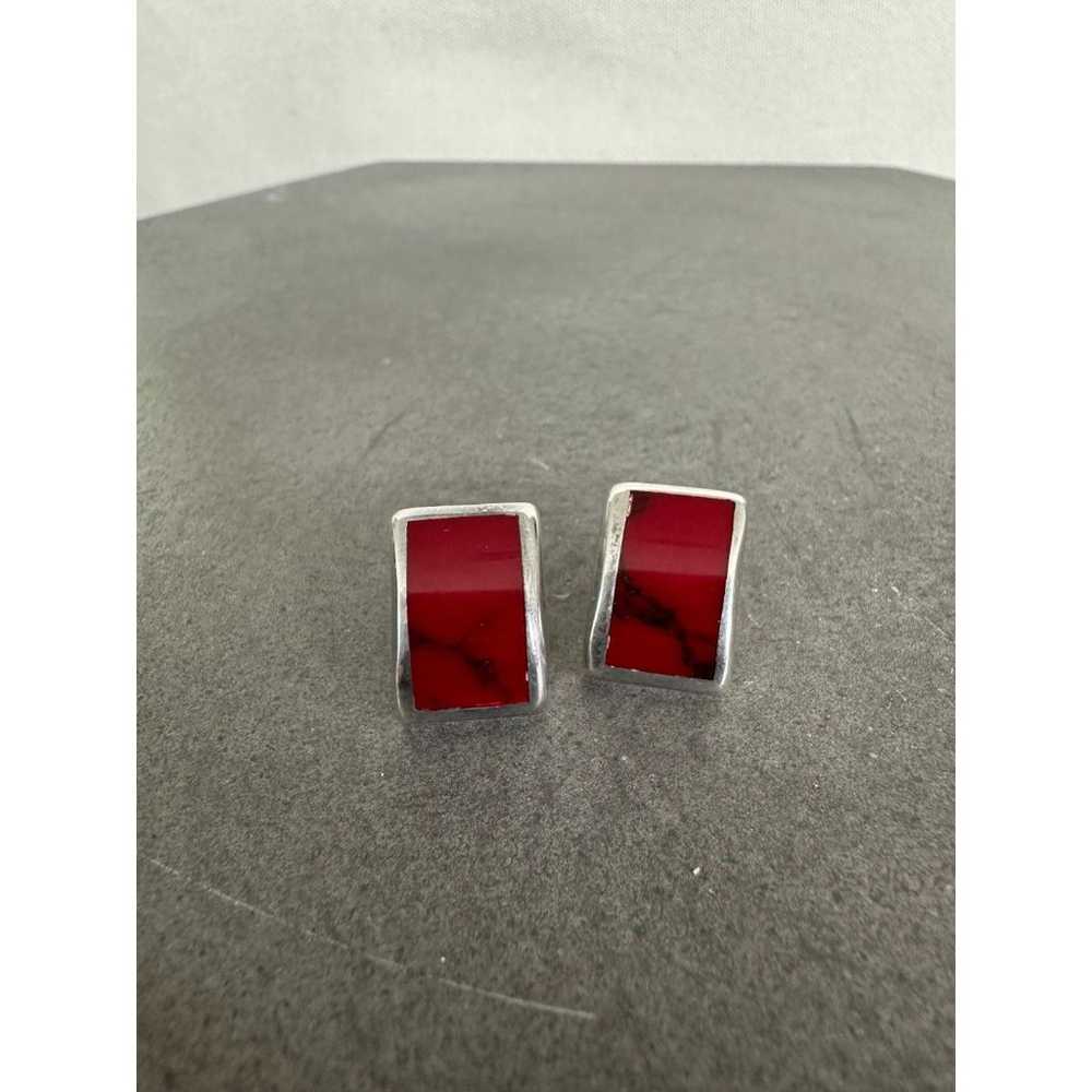 Vintage Red Jasper Sterling Silver Earrings - image 2