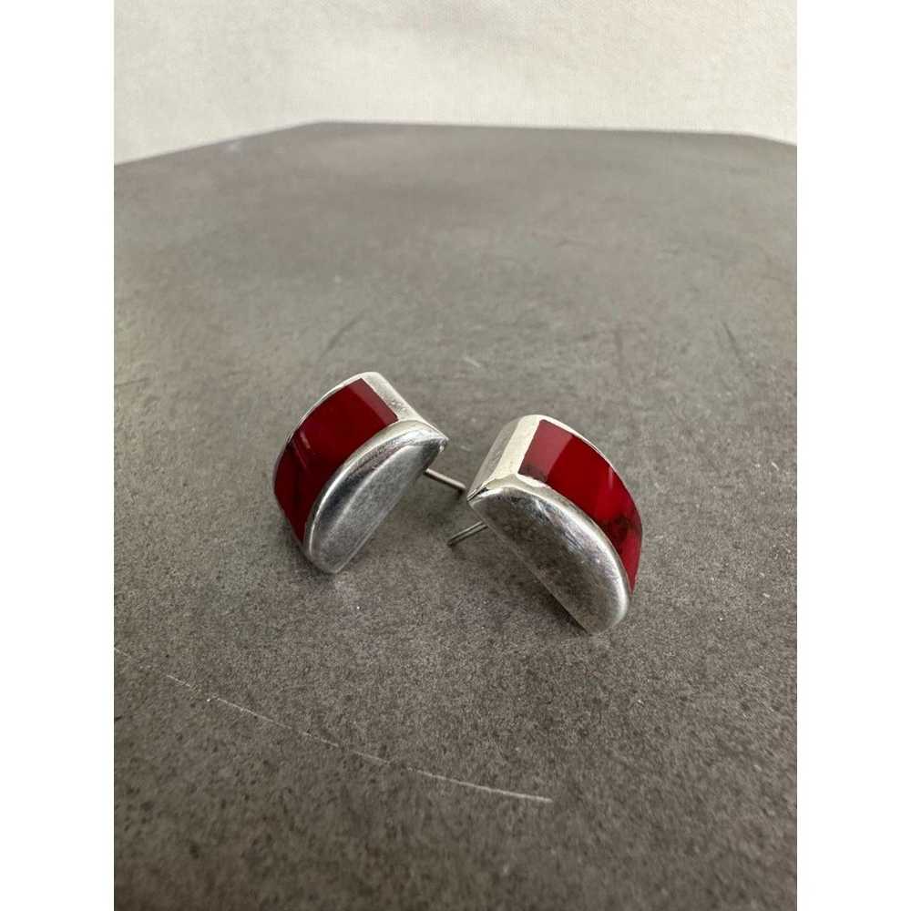 Vintage Red Jasper Sterling Silver Earrings - image 4