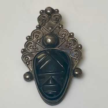 Vintage Sterling & Onyx Brooch