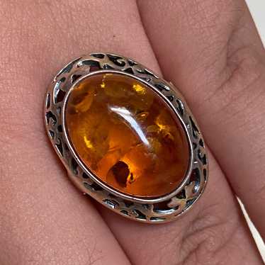 VINTAGE 925 Sterling Silver Baltic Amber Designer 