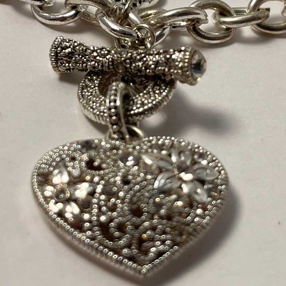 VINTAGE RHINESTONE HEART NECKLACE SILVER TOGGLE M… - image 2