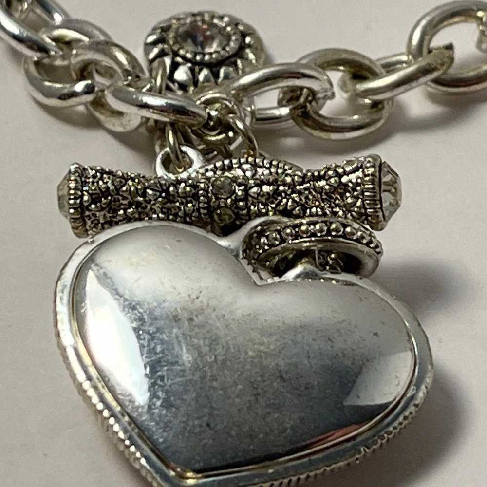 VINTAGE RHINESTONE HEART NECKLACE SILVER TOGGLE M… - image 3