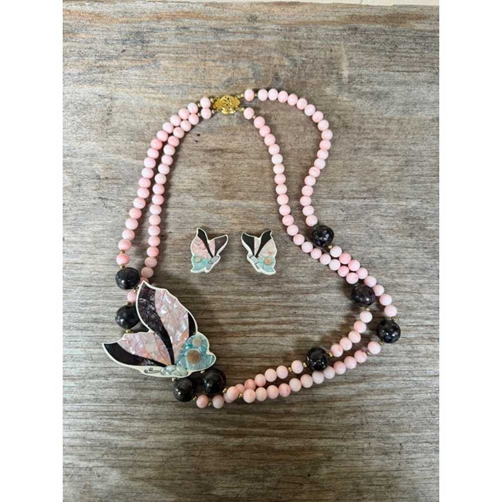 1970s Lee Sands Inlaid Pink Shell Butterfly Gemst… - image 2