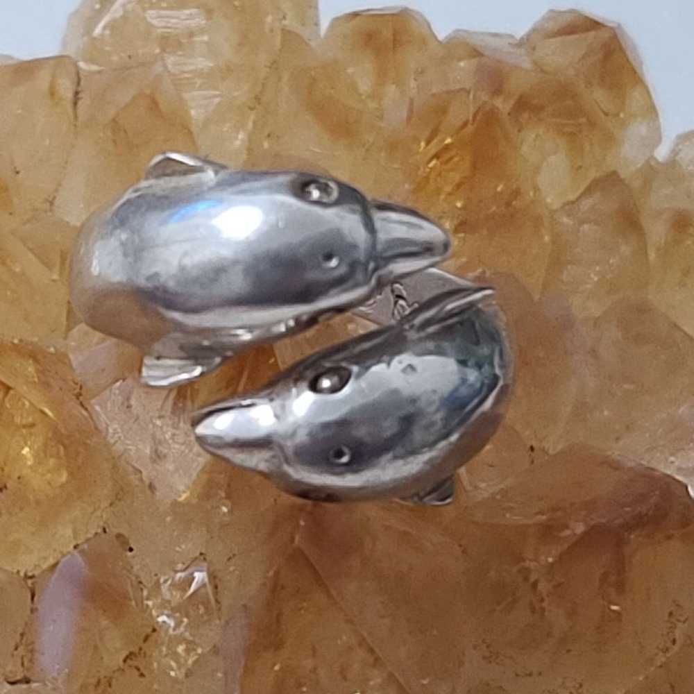 Vintage Sterling Silver Dolphin Bypass R - image 2