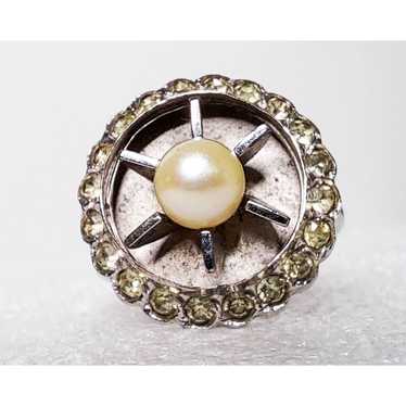 Vintage Sterling Silver Pearl Ring , Art Deco  Si… - image 1