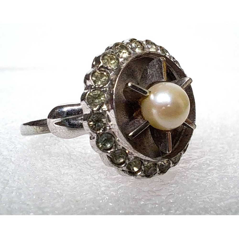 Vintage Sterling Silver Pearl Ring , Art Deco  Si… - image 2