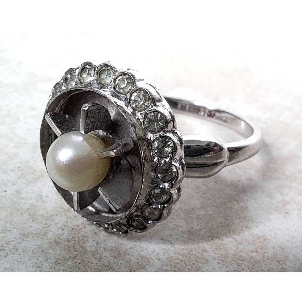 Vintage Sterling Silver Pearl Ring , Art Deco  Si… - image 5