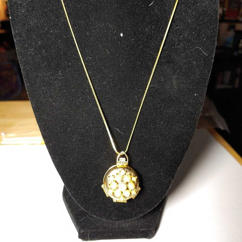 Vintage four way locket with faux Pearl clusters … - image 1