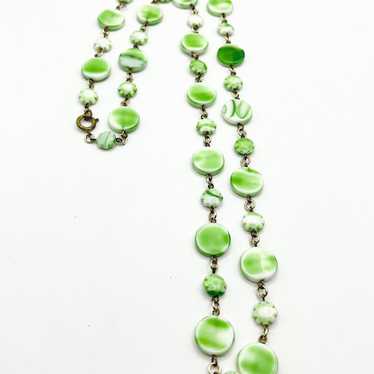 Vintage Green Glass Beaded Long Necklace