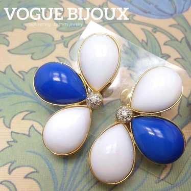 Rare VOGUE BIJOUX Vintage White Blue Earrings