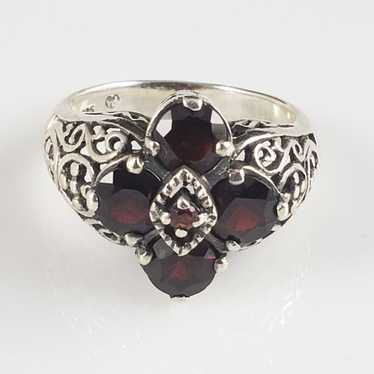 Genuine Garnet Sterling Silver Filigree Ring