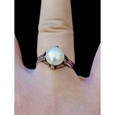 Vintage 925 Sterling Silver White 8.5mm Pearl Cla… - image 1