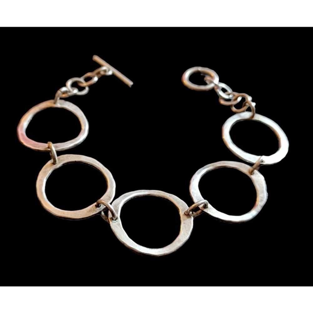 Vintage 925 Sterling Silver Hammered Circle Link … - image 1