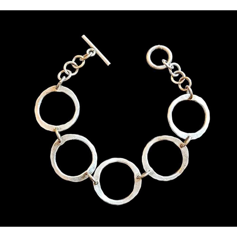 Vintage 925 Sterling Silver Hammered Circle Link … - image 2