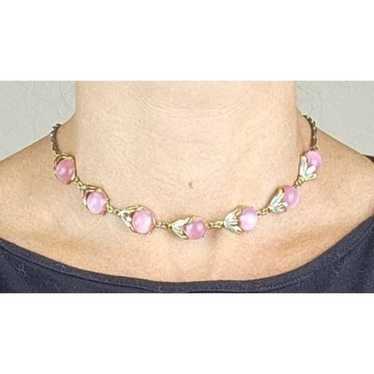 Antique Gold Plated & Pink Bead Choker Necklace