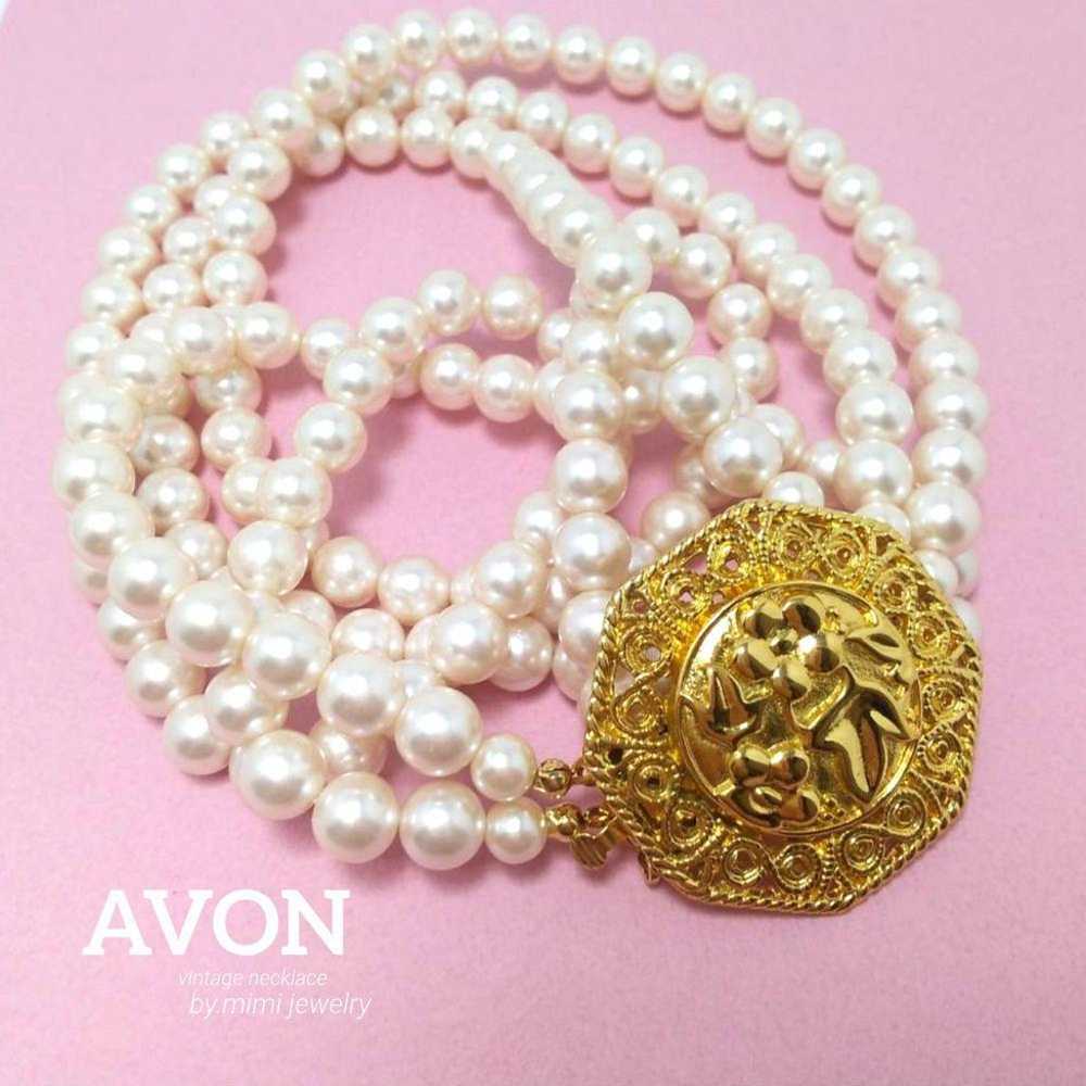 Rare AVON Vintage Gold Pink Pearl Necklace - image 1