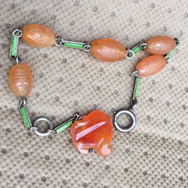 Chinese green enamel and orange peking glass brac… - image 1