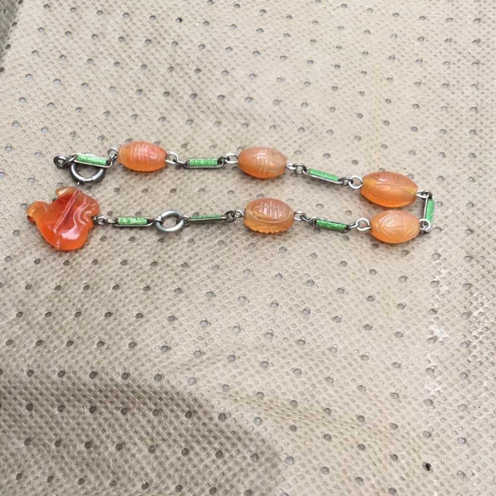 Chinese green enamel and orange peking glass brac… - image 2