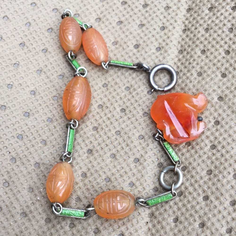 Chinese green enamel and orange peking glass brac… - image 5