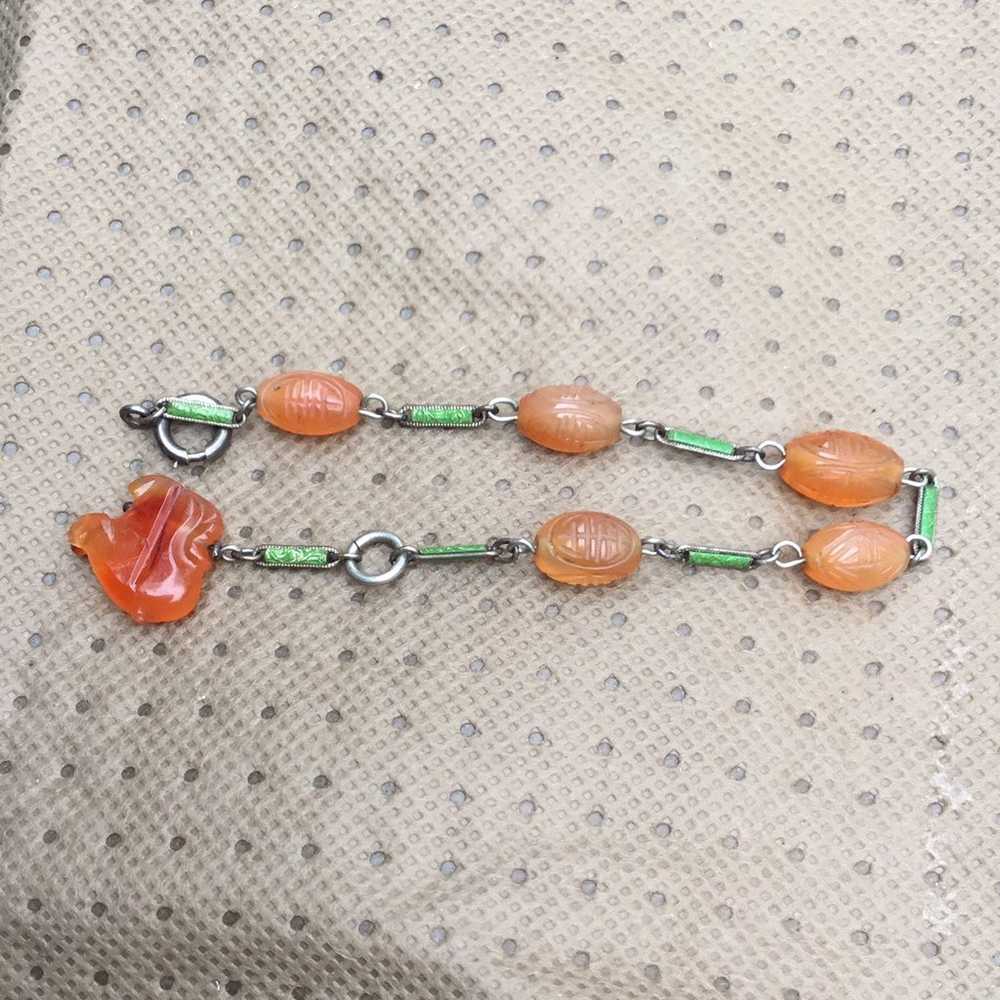 Chinese green enamel and orange peking glass brac… - image 6