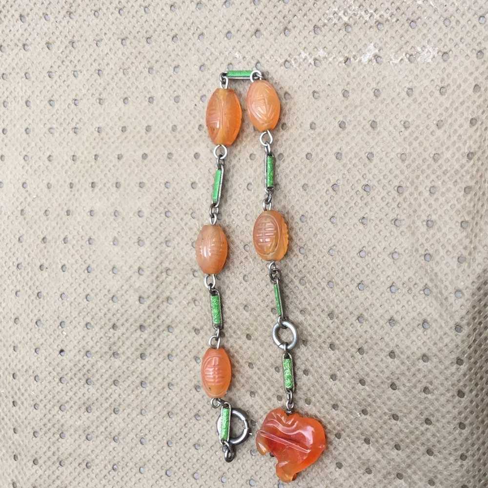 Chinese green enamel and orange peking glass brac… - image 7