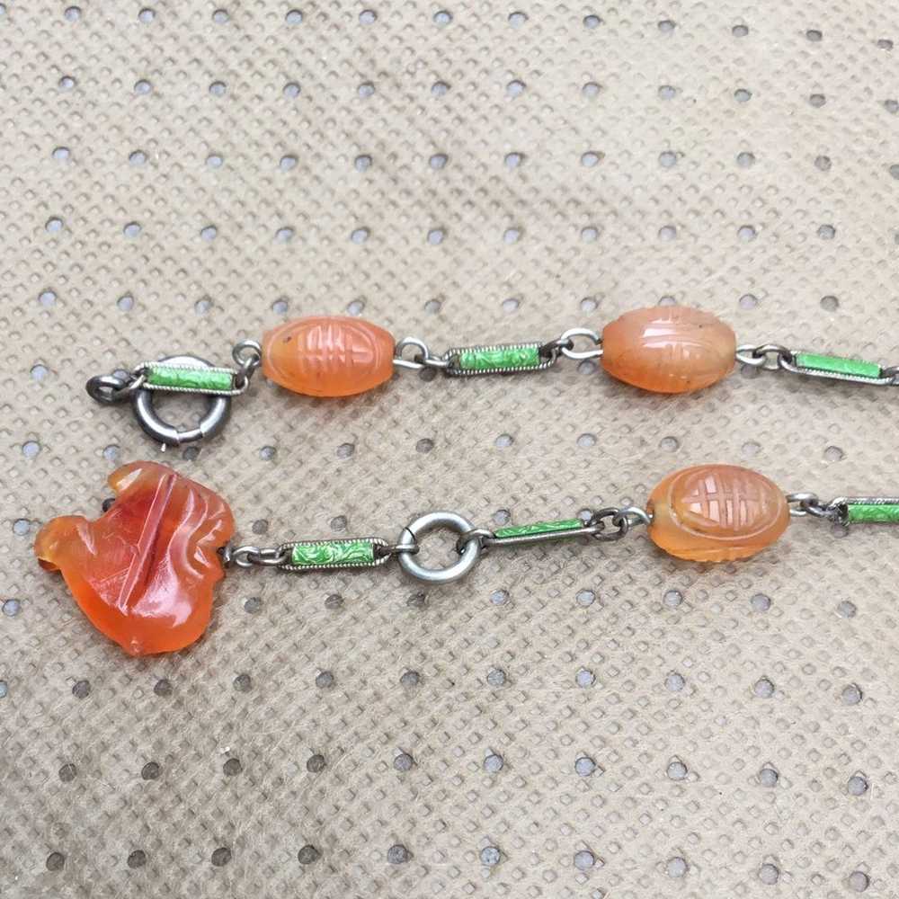 Chinese green enamel and orange peking glass brac… - image 8