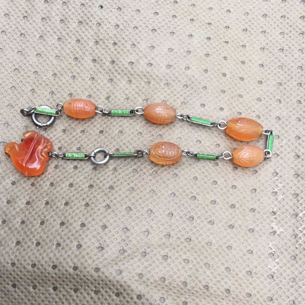 Chinese green enamel and orange peking glass brac… - image 9