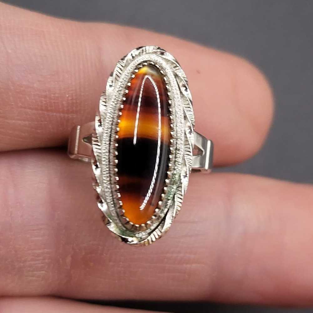 VTG  STERLING  SILVER PICTURE AGATE RING. #530 - image 1