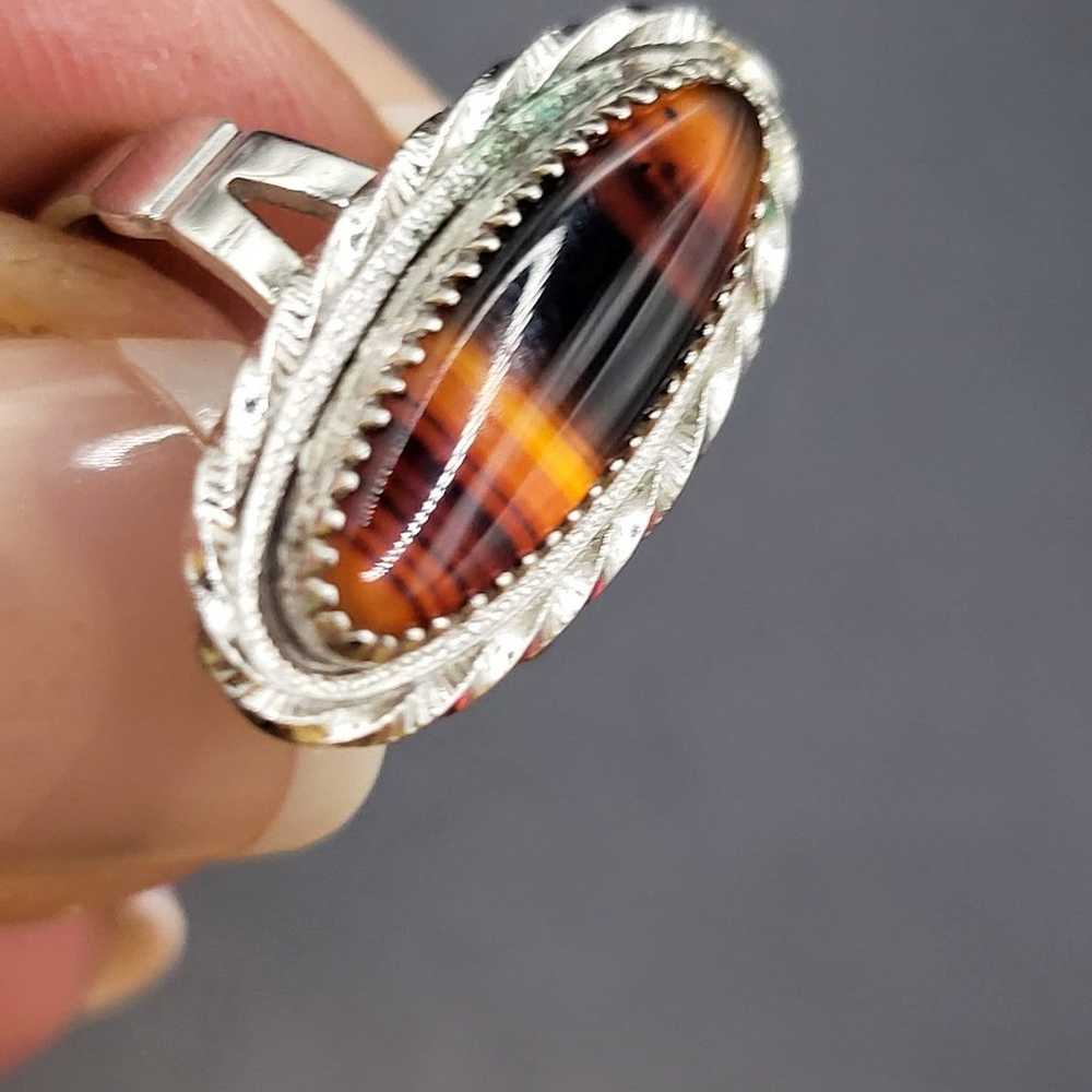 VTG  STERLING  SILVER PICTURE AGATE RING. #530 - image 2