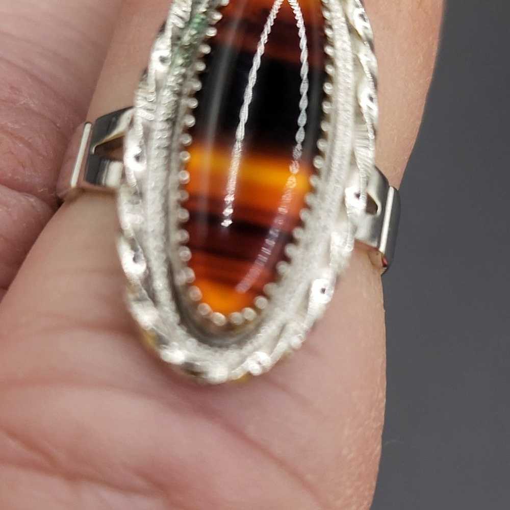 VTG  STERLING  SILVER PICTURE AGATE RING. #530 - image 5