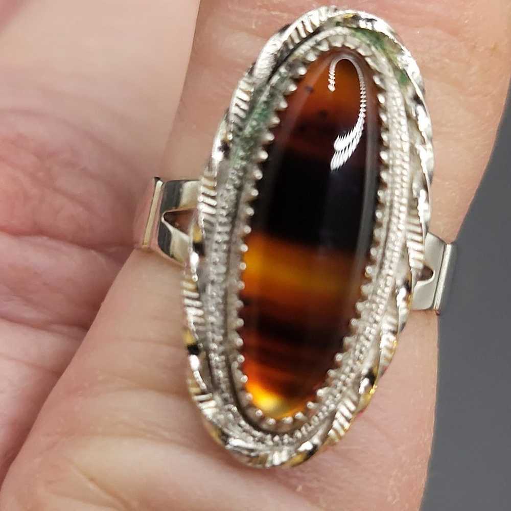 VTG  STERLING  SILVER PICTURE AGATE RING. #530 - image 9