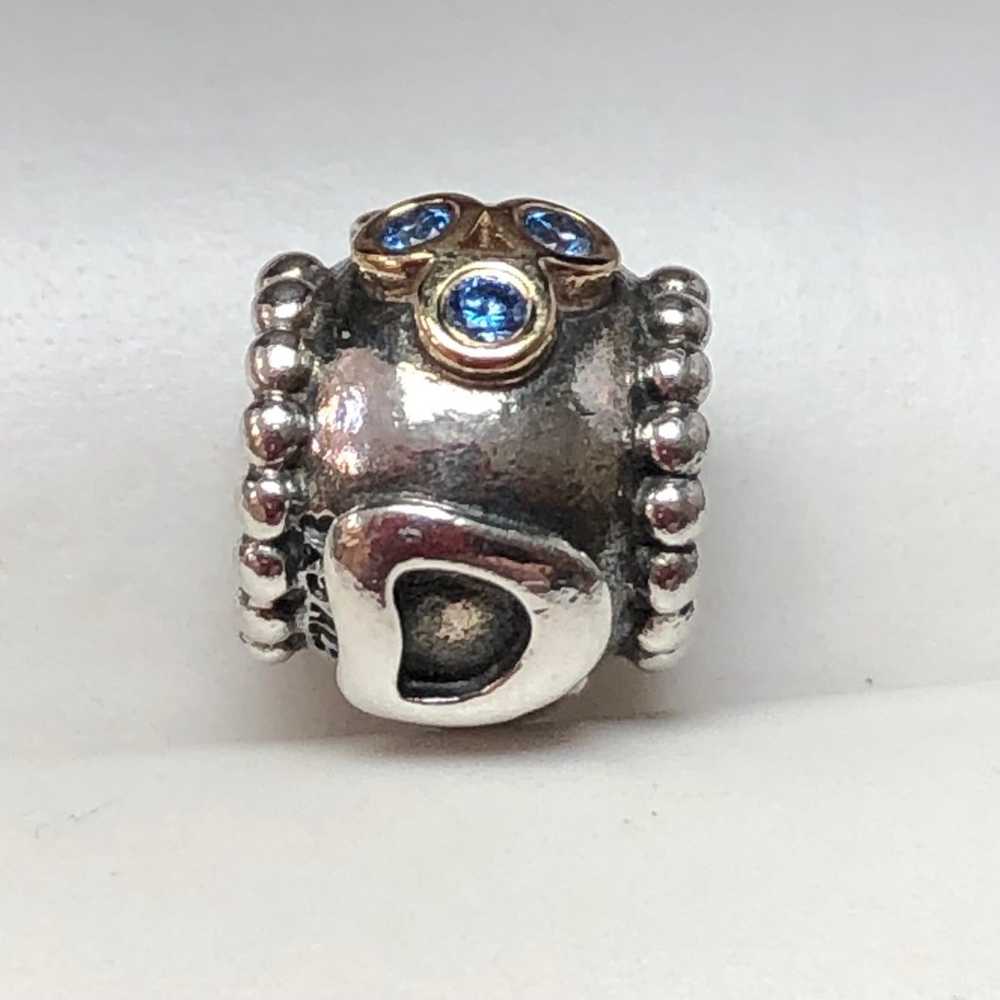 PANDORA DAD RARE & RETIRED SS & 14K GOLD Blue CZ … - image 1