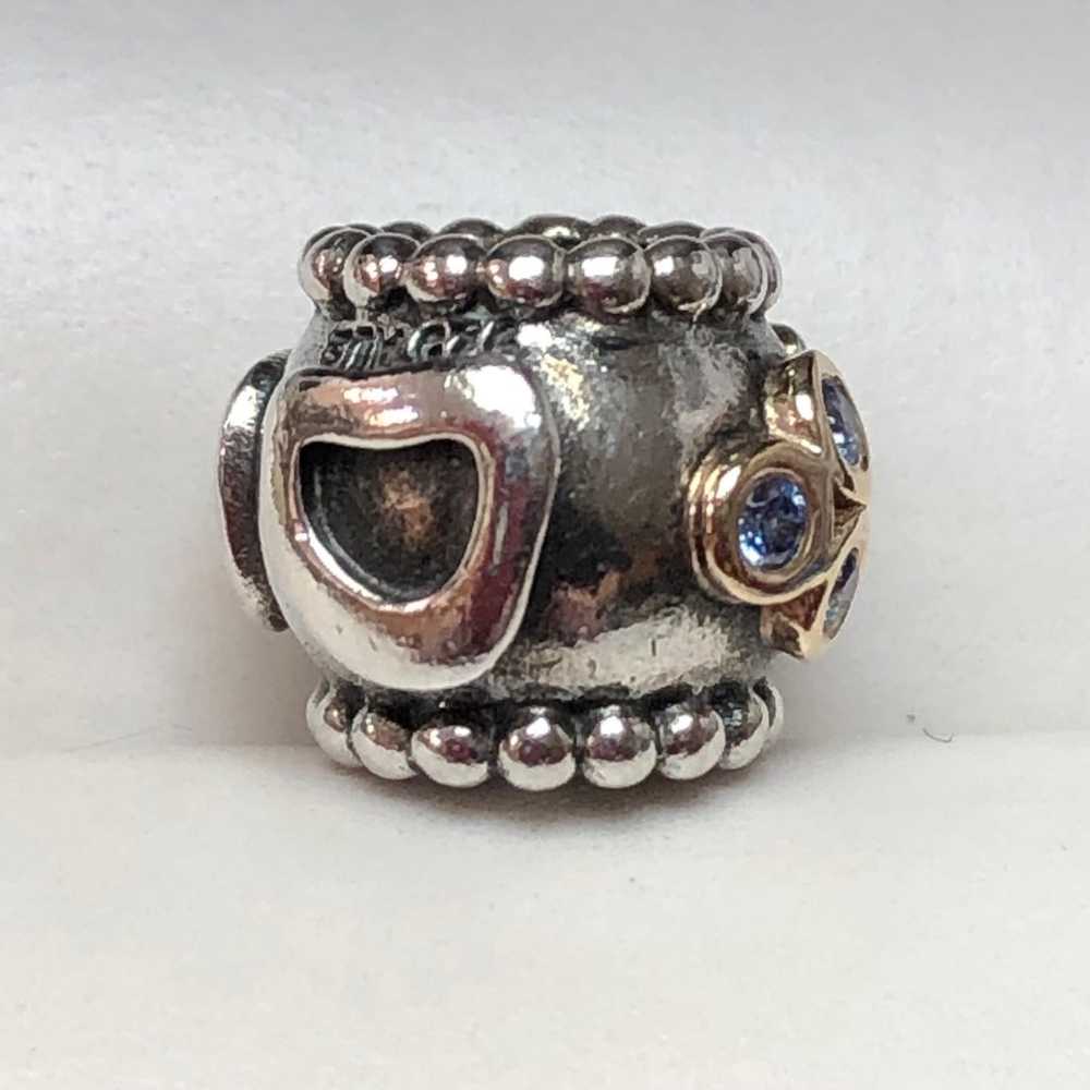 PANDORA DAD RARE & RETIRED SS & 14K GOLD Blue CZ … - image 3