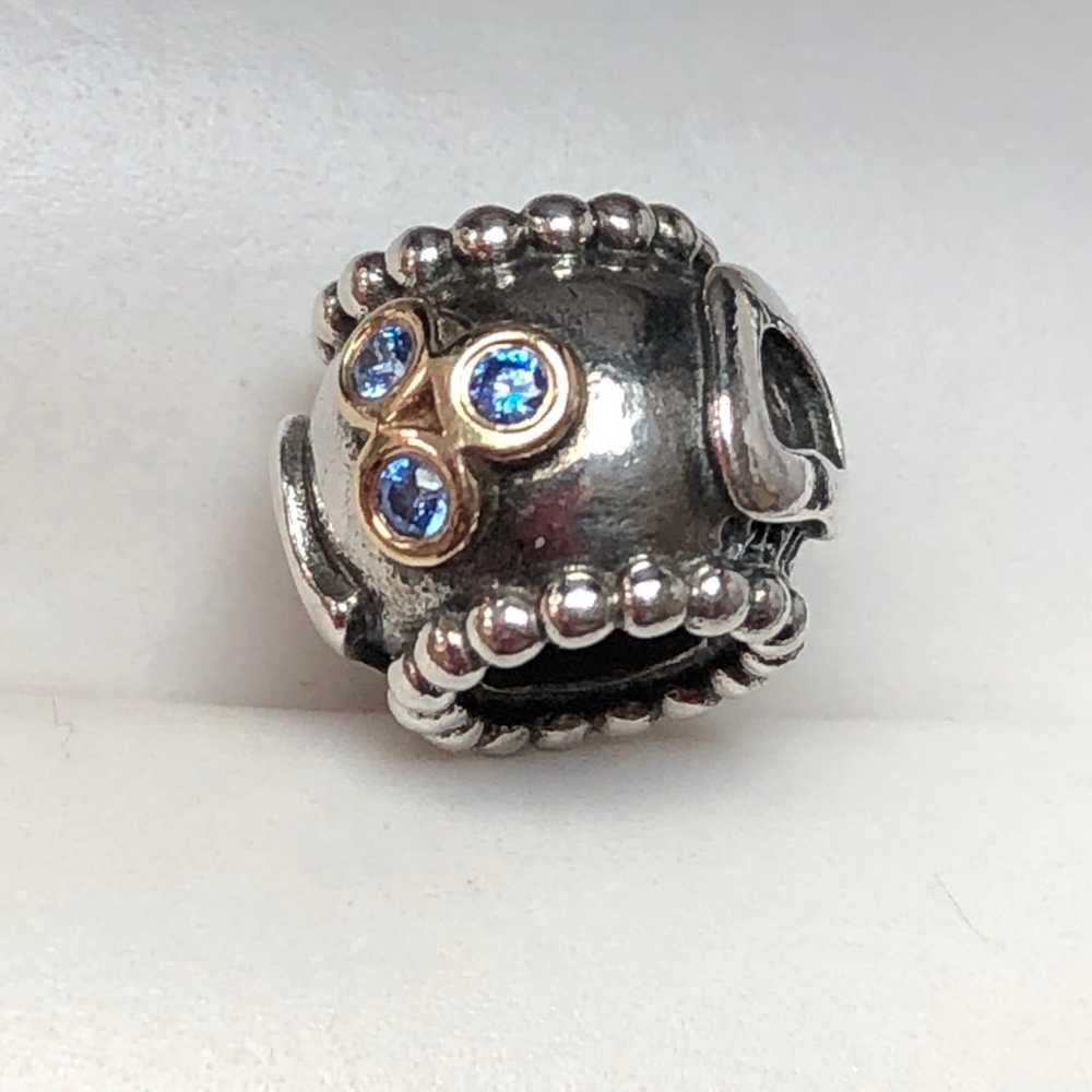 PANDORA DAD RARE & RETIRED SS & 14K GOLD Blue CZ … - image 4