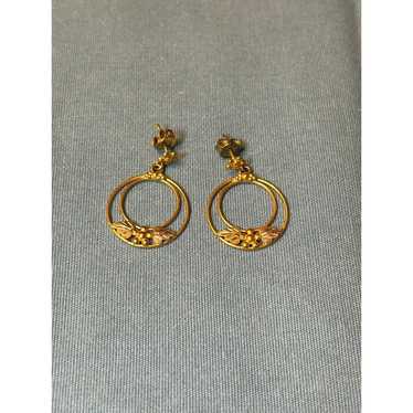 Vintage 10k Black Hills Gold Drop Hoop Earrings