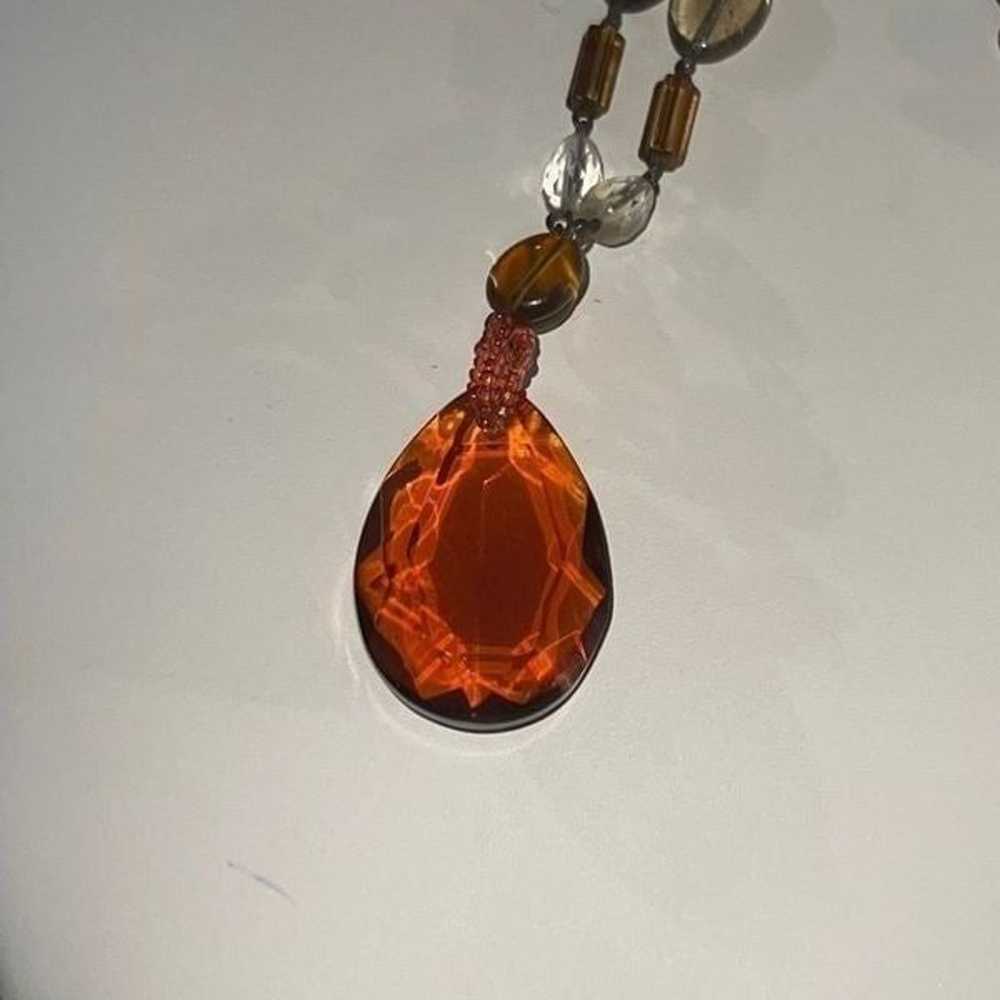 Vintage Czech Beaded Amber Teardrop Necklace - image 11