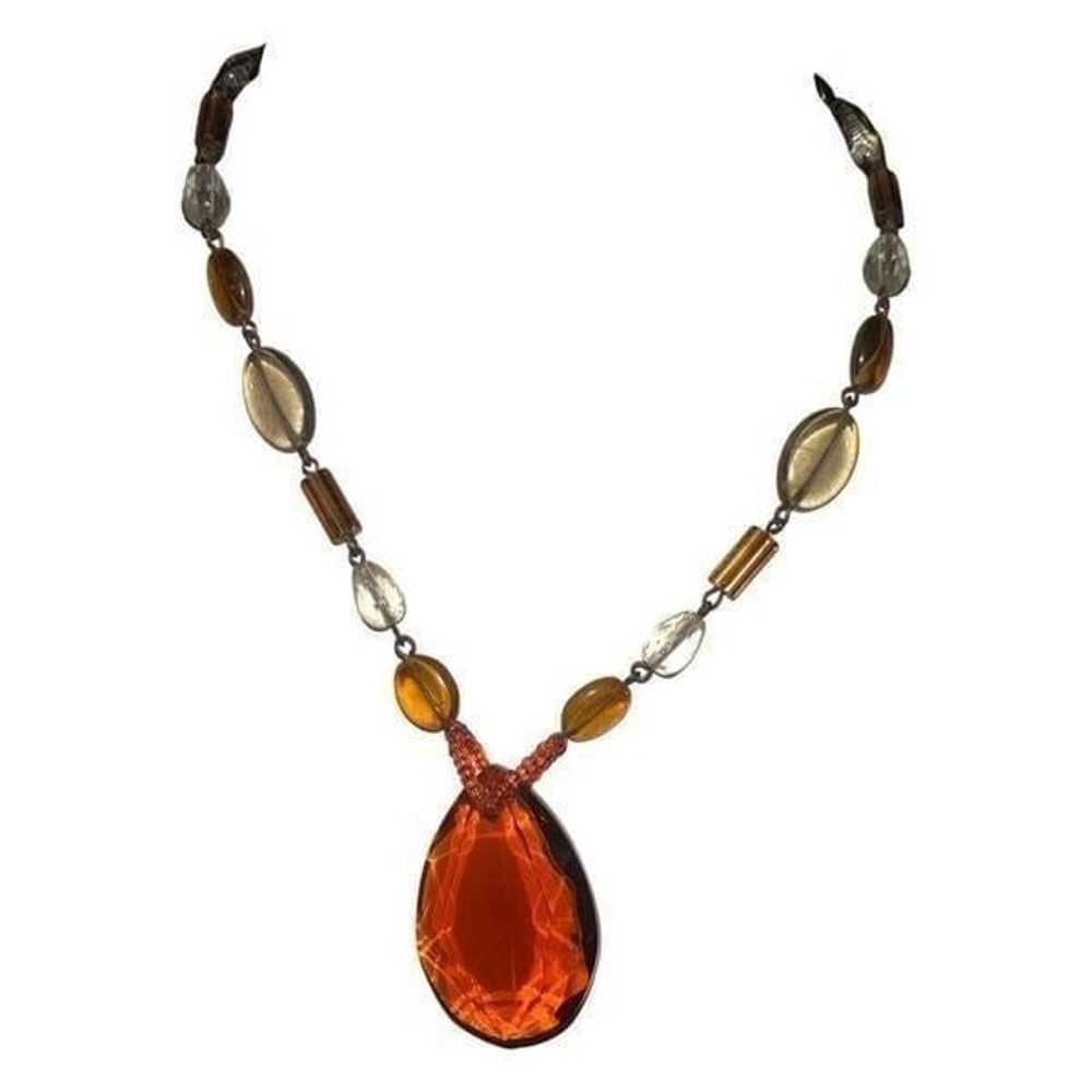 Vintage Czech Beaded Amber Teardrop Necklace - image 2