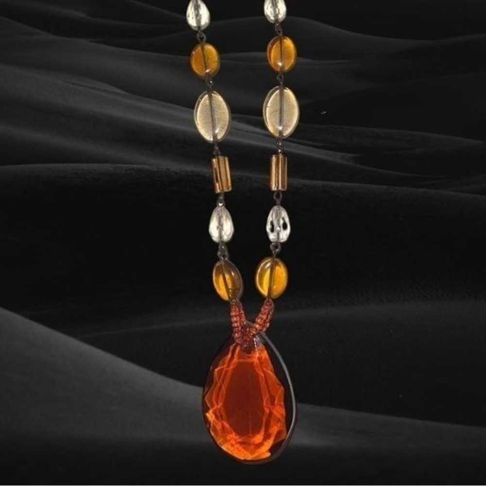 Vintage Czech Beaded Amber Teardrop Necklace - image 4