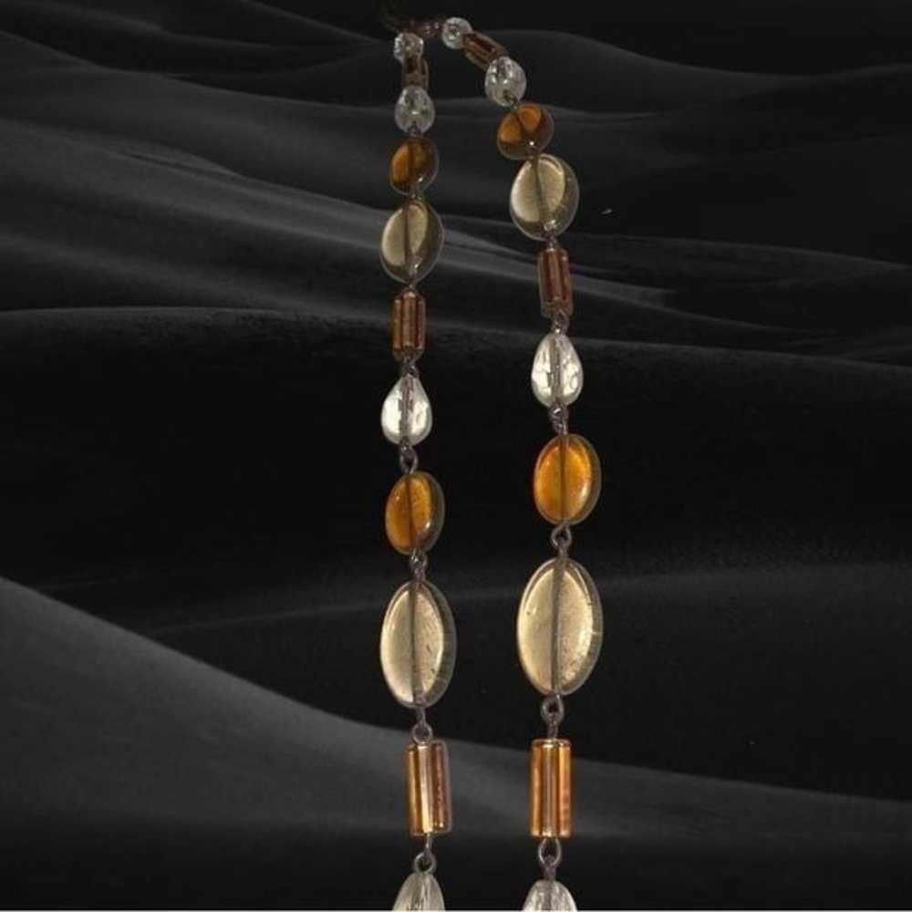 Vintage Czech Beaded Amber Teardrop Necklace - image 5