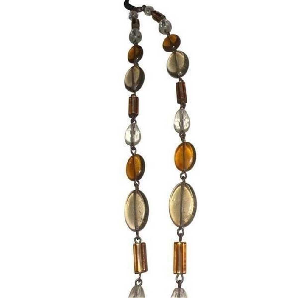 Vintage Czech Beaded Amber Teardrop Necklace - image 6