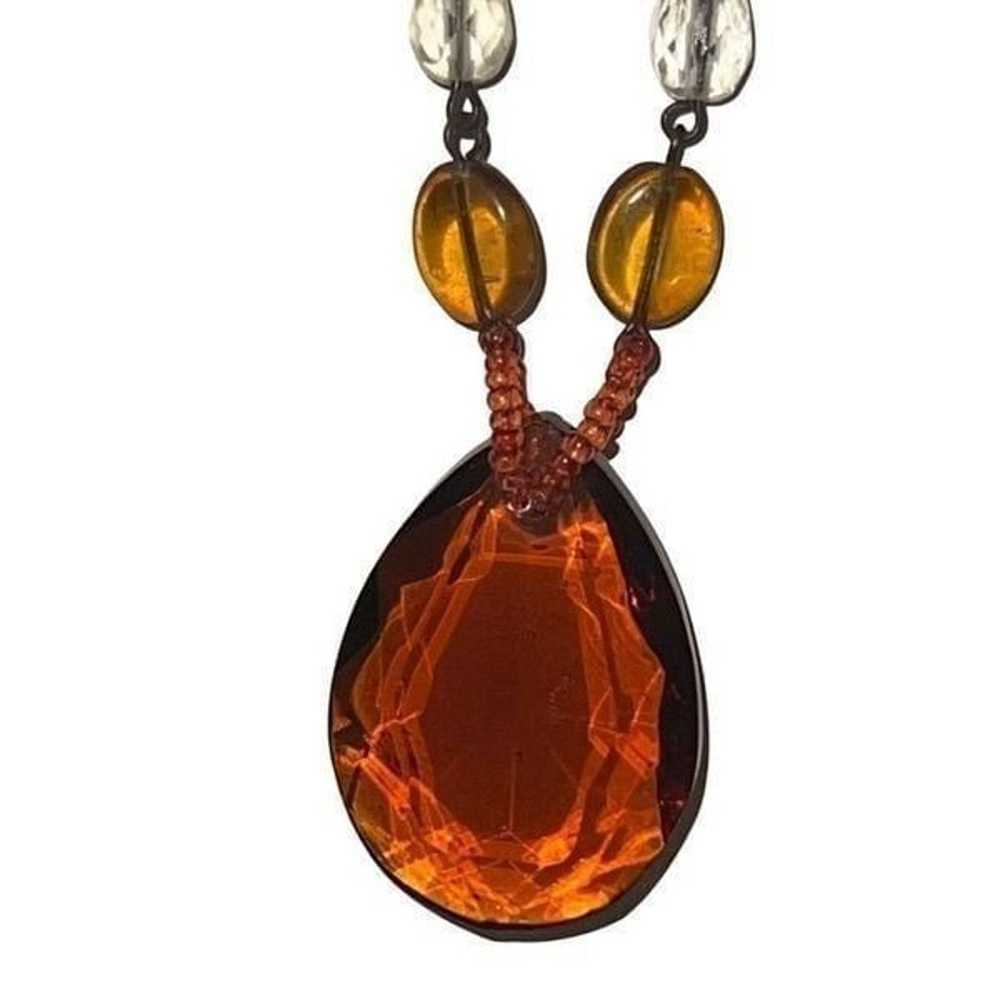 Vintage Czech Beaded Amber Teardrop Necklace - image 7