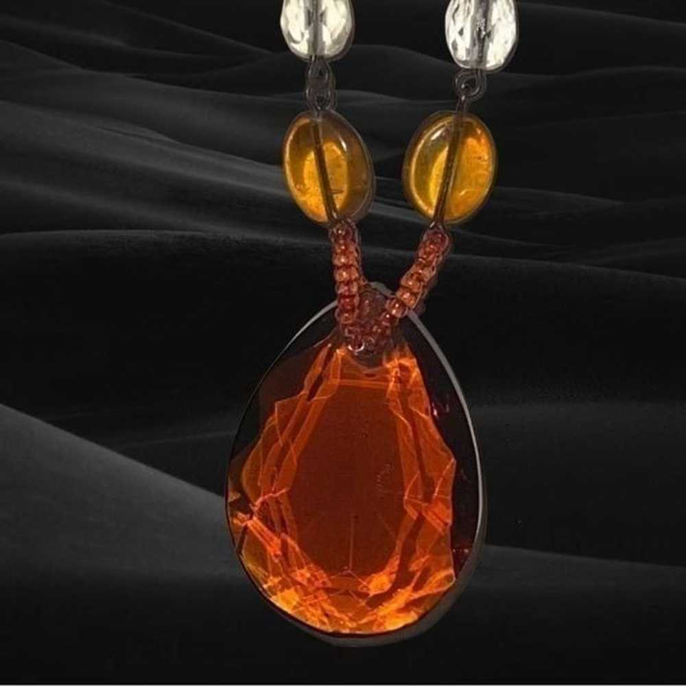 Vintage Czech Beaded Amber Teardrop Necklace - image 8